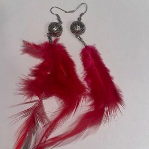 Elegant vintage Red Feather Earrings